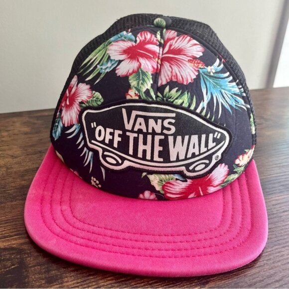Vans Accessories - •SOLD•| Vans| Y2K Off the Wall Snap Back Wide Brim Tropical Floral Pink Hat Cap